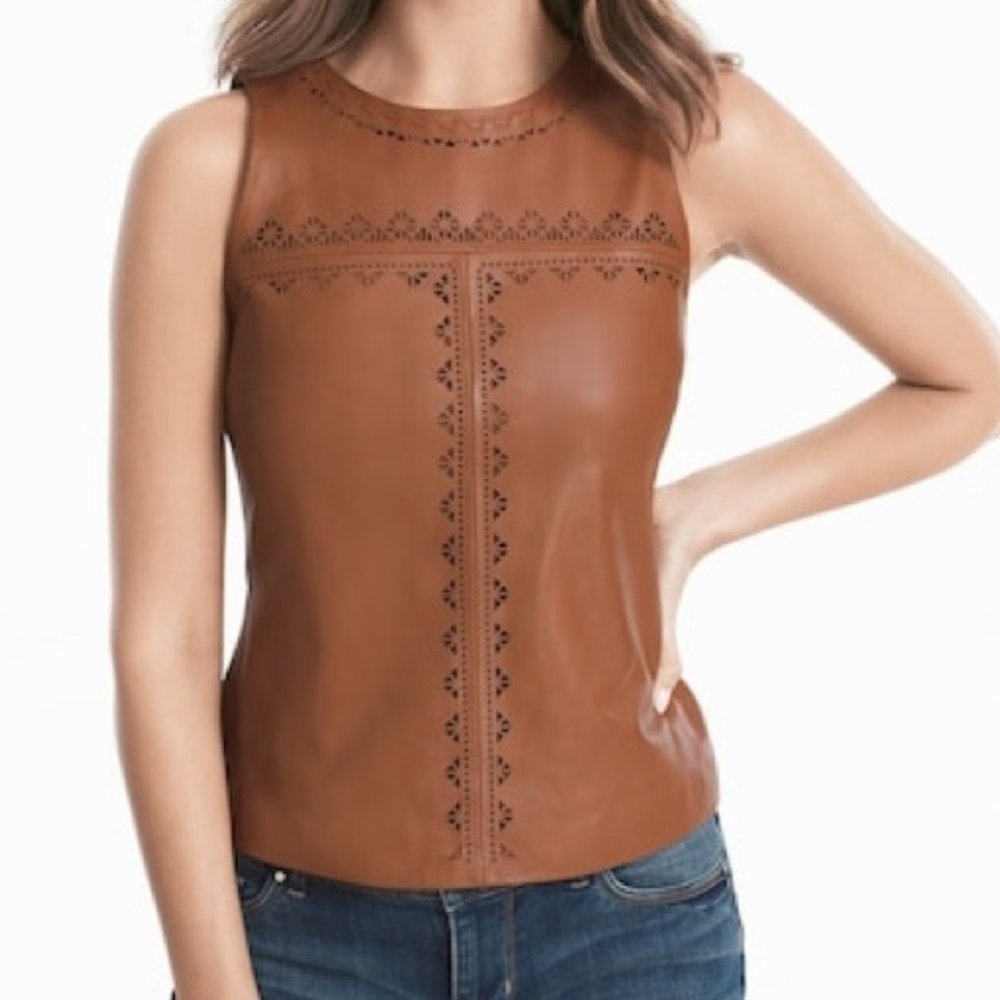 White House Black Market Leather Top Size 2